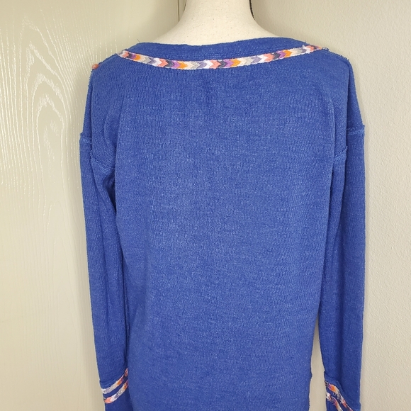 We The Free Blue Boho Hippy Rainbow‎ Thermal Waffle Knit Top Size Medium - Picture 4 of 12